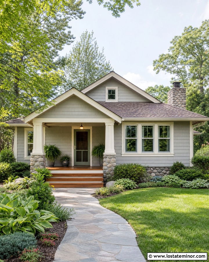 Light Grey Bungalow With Sage Green Screen Door - 30 Light Grey House Design With Screen Door Ideas