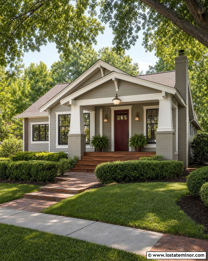 Light Grey Bungalow With Schoolhouse Lights - 30 Light Grey House Design With Light Fixtures Ideas