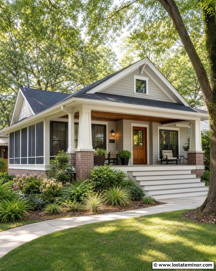 Light Grey Bungalow With Screened Sunroom - 30 Light Grey House Design With Sunroom Ideas