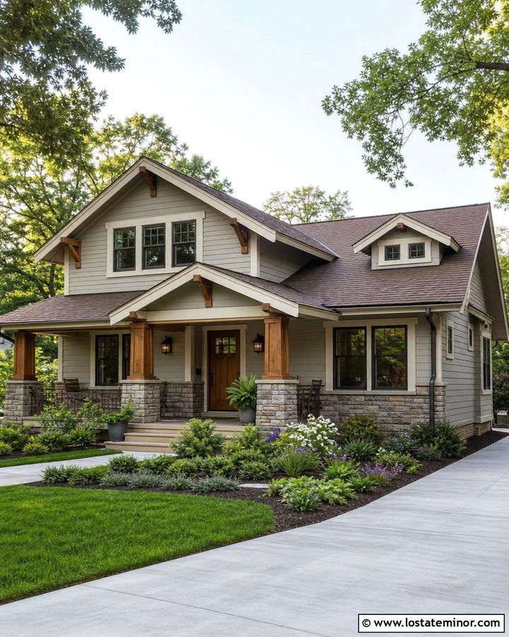 Light Grey Bungalow With Stone Porch Wainscoting - 30 Light Grey House Design With Wainscoting Ideas