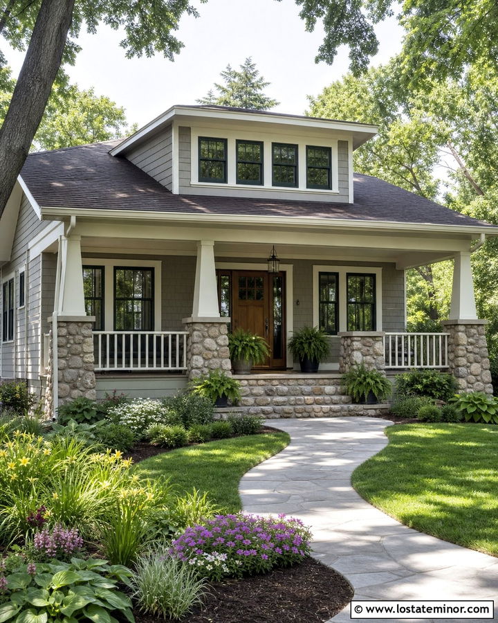 Light Grey Bungalow With Wide Shed Dormer - 30 Light Grey House Design With Dormers Ideas