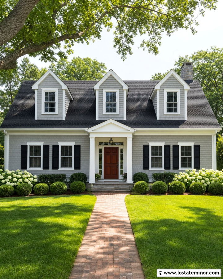 Light Grey Cape Cod House With Gable Dormers - 30 Light Grey House Design With Dormers Ideas