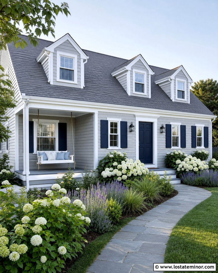 Light Grey Cape Cod With Bed Swing - 30 Light Grey House Design With Swing Ideas
