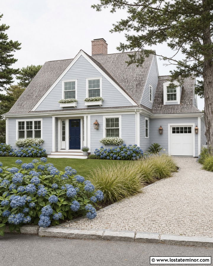 Light Grey Cape Cod With Copper Lanterns - 30 Light Grey House Design With Lighting Ideas