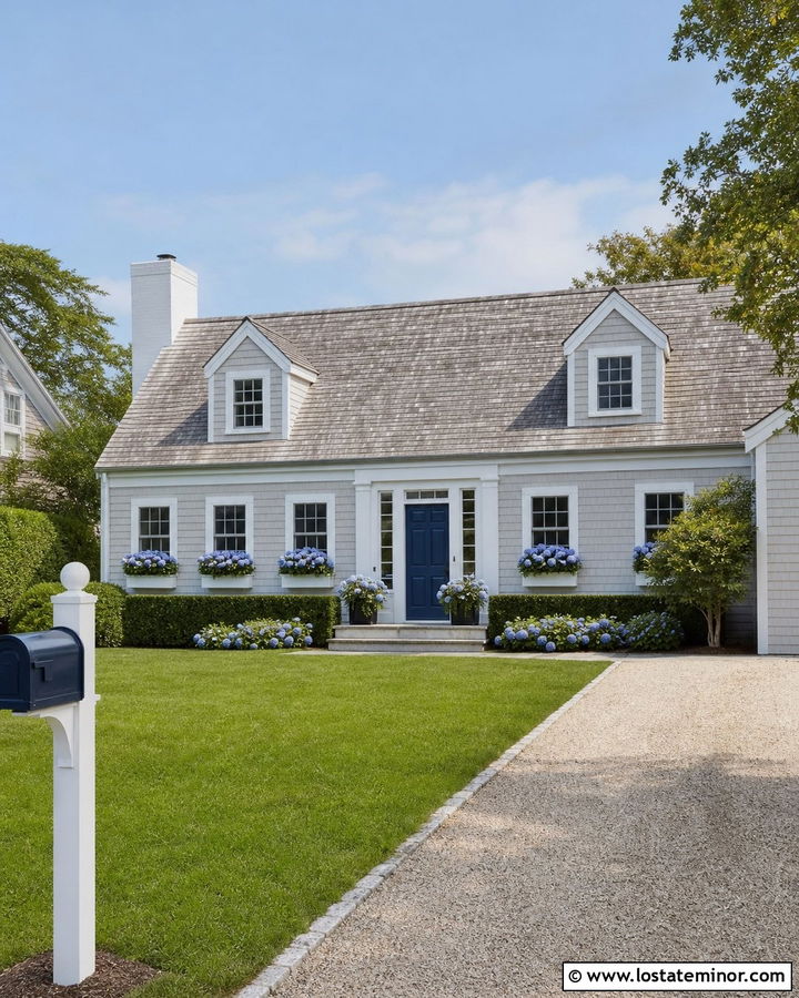 Light Grey Cape Cod With Navy Mailbox - 30 Light Grey House Design With Mailbox Ideas