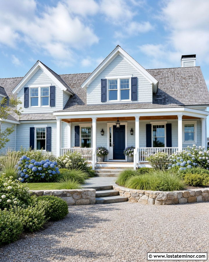 Light Grey Coastal House With Cross Gables - 30 Light Grey House Design With Gables Ideas