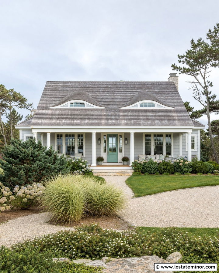 Light Grey Coastal House With Eyebrow Dormers - 30 Light Grey House Design With Dormers Ideas