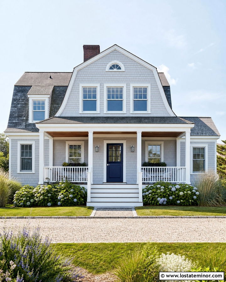 Light Grey Coastal House With Navy Dutch Door - 30 Light Grey House Design With Dutch Door Ideas