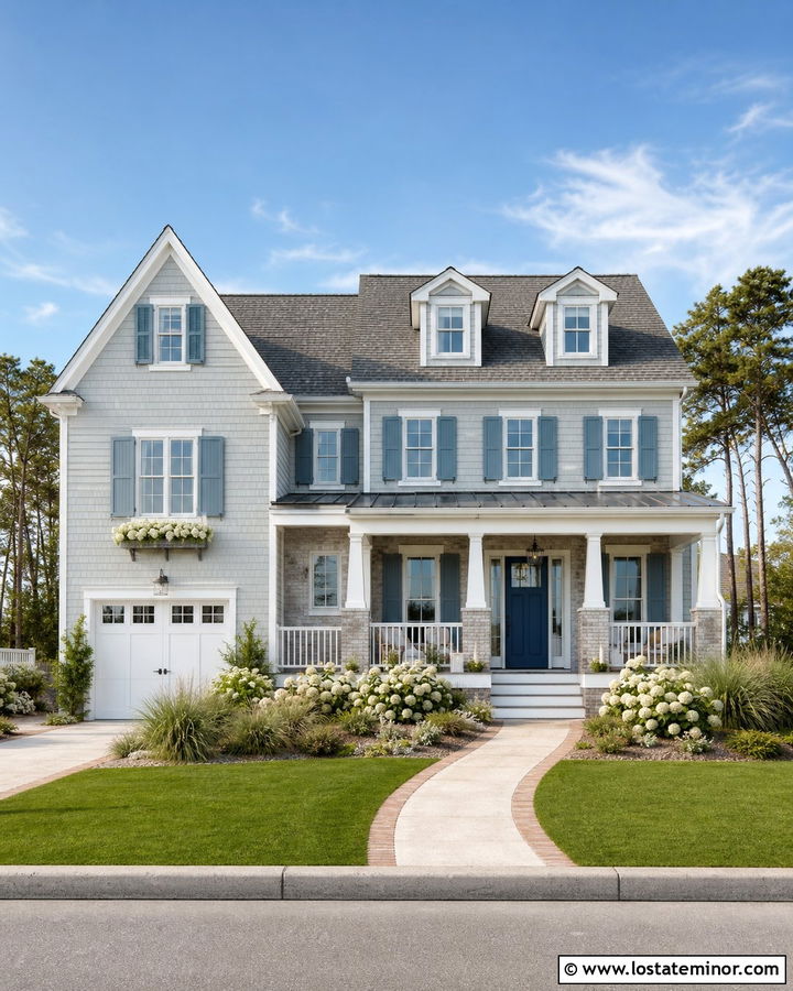 Light Grey Coastal House With Pale Brick - 30 Light Grey House Design With Brick Accents Ideas