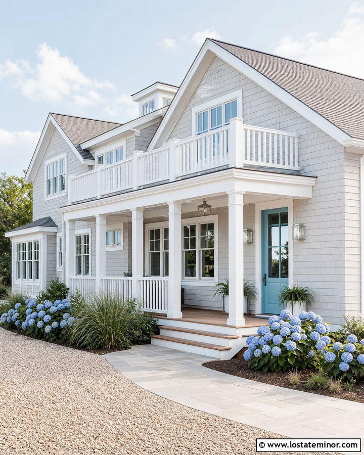 Light Grey Coastal House With White Cedar Shingles - 30 Light Grey House Design With Shingles Ideas