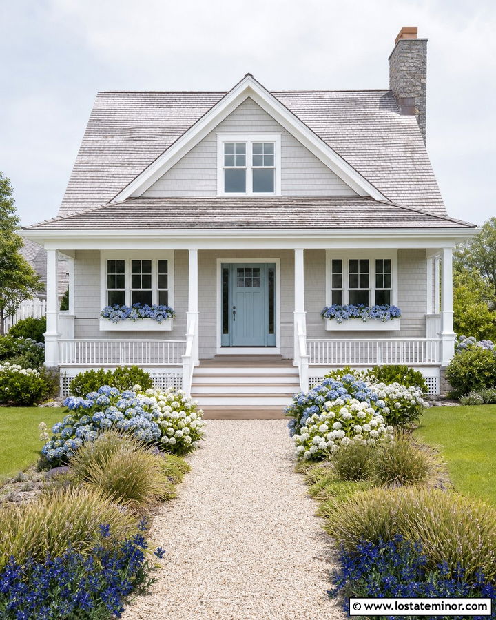 Light Grey Coastal House With White Window Boxes - 30 Light Grey House Design With Window Boxes Ideas