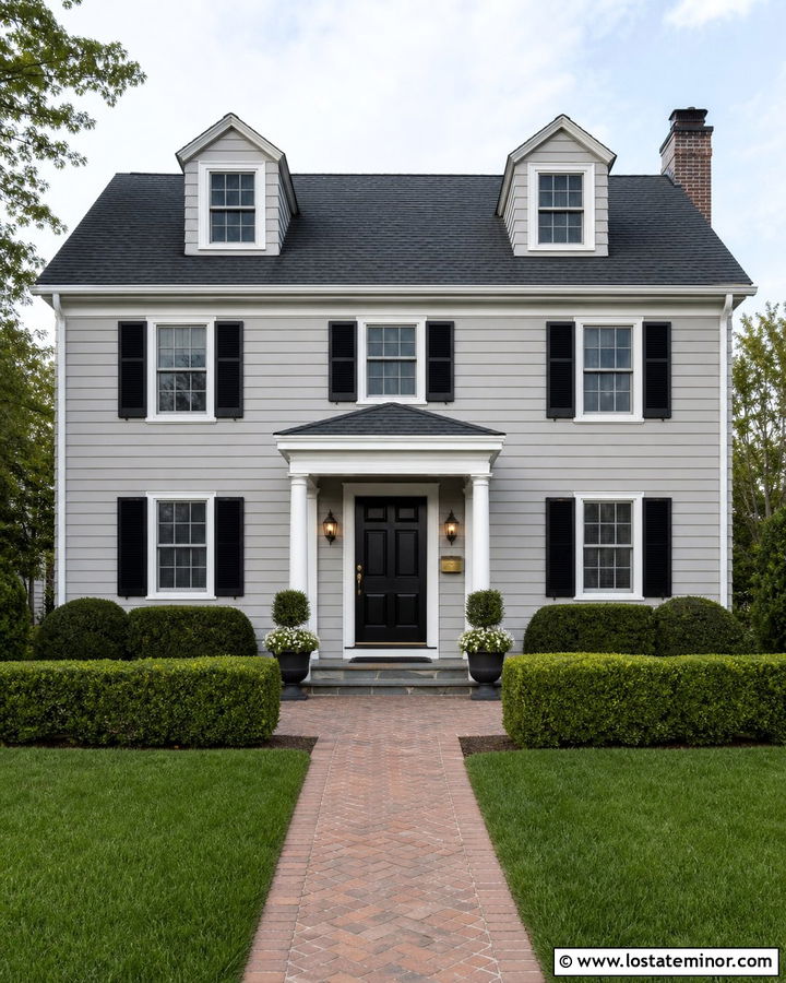 Light Grey Colonial House With Brass Mailbox - 30 Light Grey House Design With Mailbox Ideas