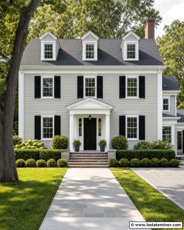 Light Grey Colonial House With Cedar Shake - 30 Light Grey House Design With Cedar Shake Ideas