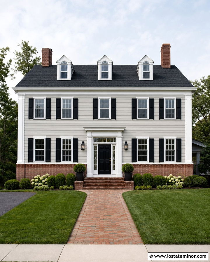 Light Grey Colonial With Brick Wainscoting - 30 Light Grey House Design With Wainscoting Ideas
