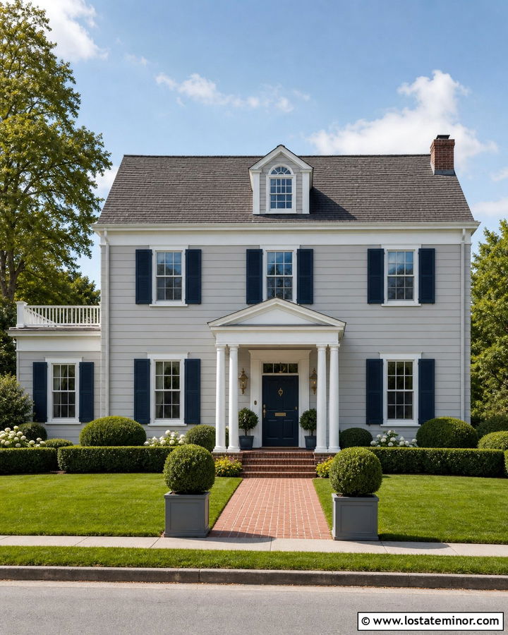 Light Grey Colonial With Navy Dutch Door - 30 Light Grey House Design With Dutch Door Ideas