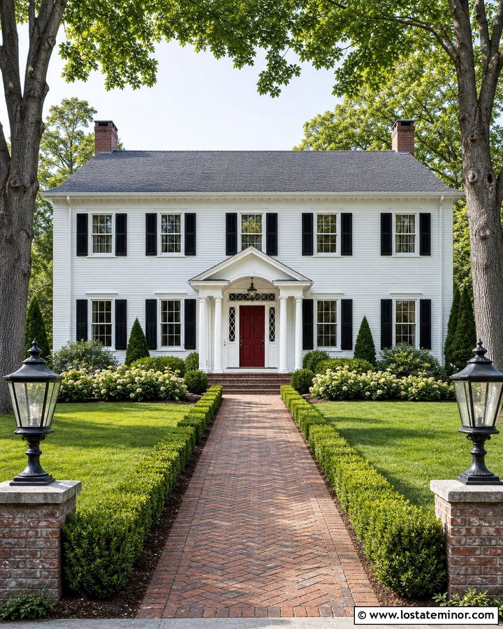 Light Grey Colonial With Post Lights - 30 Light Grey House Design With Lighting Ideas