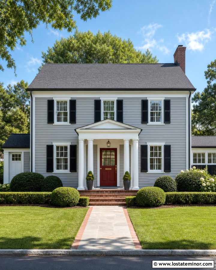 Light Grey Colonial With Red Dutch Door - 30 Light Grey House Design With Dutch Door Ideas