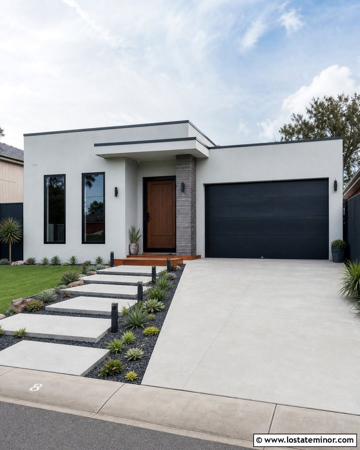 Light Grey Contemporary House With Black Security Screen Door - 30 Light Grey House Design With Screen Door Ideas