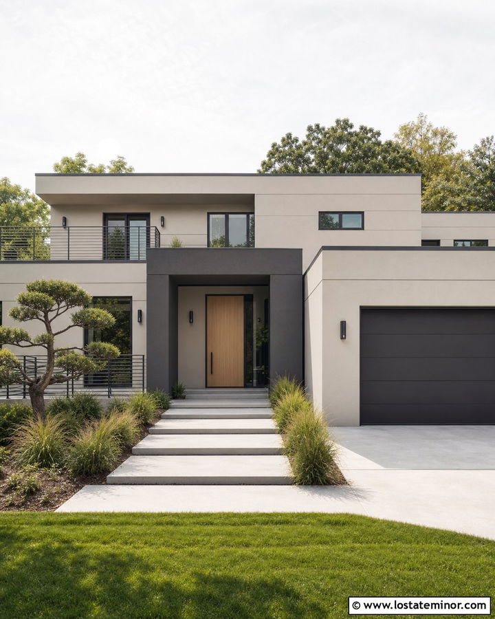 Light Grey Contemporary House With Box Portico - 30 Light Grey House Design With Portico Ideas