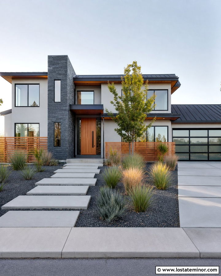 Light Grey Contemporary House With Charcoal Stone - 30 Light Grey House Design With Stone Accents Ideas