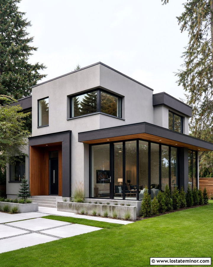 Light Grey Contemporary House With Flat Roof Sunroom - 30 Light Grey House Design With Sunroom Ideas