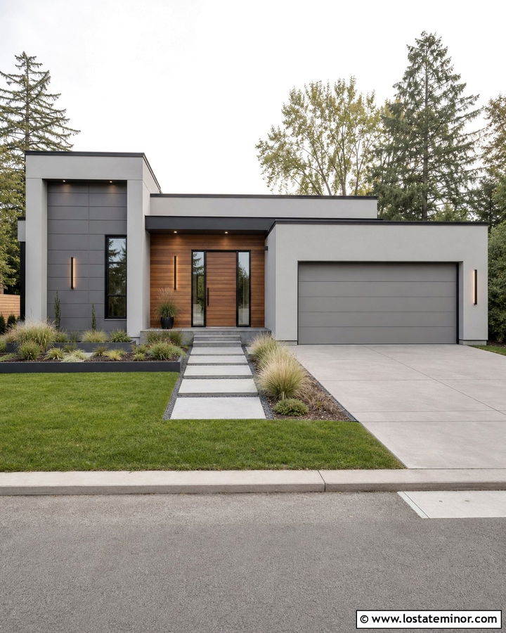 Light Grey Contemporary House With Linear Lights - 30 Light Grey House Design With Light Fixtures Ideas