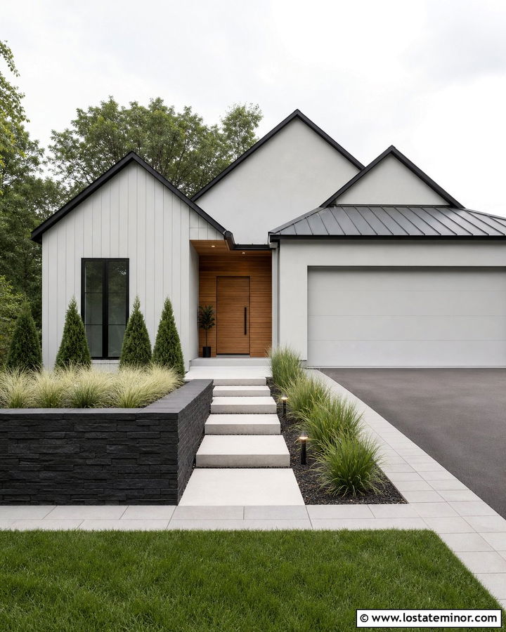 Light Grey Contemporary House With Offset Gables - 30 Light Grey House Design With Gables Ideas