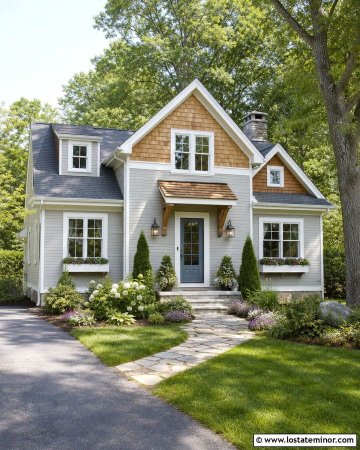 Light Grey Cottage House With Cedar Shake - 30 Light Grey House Design With Cedar Shake Ideas