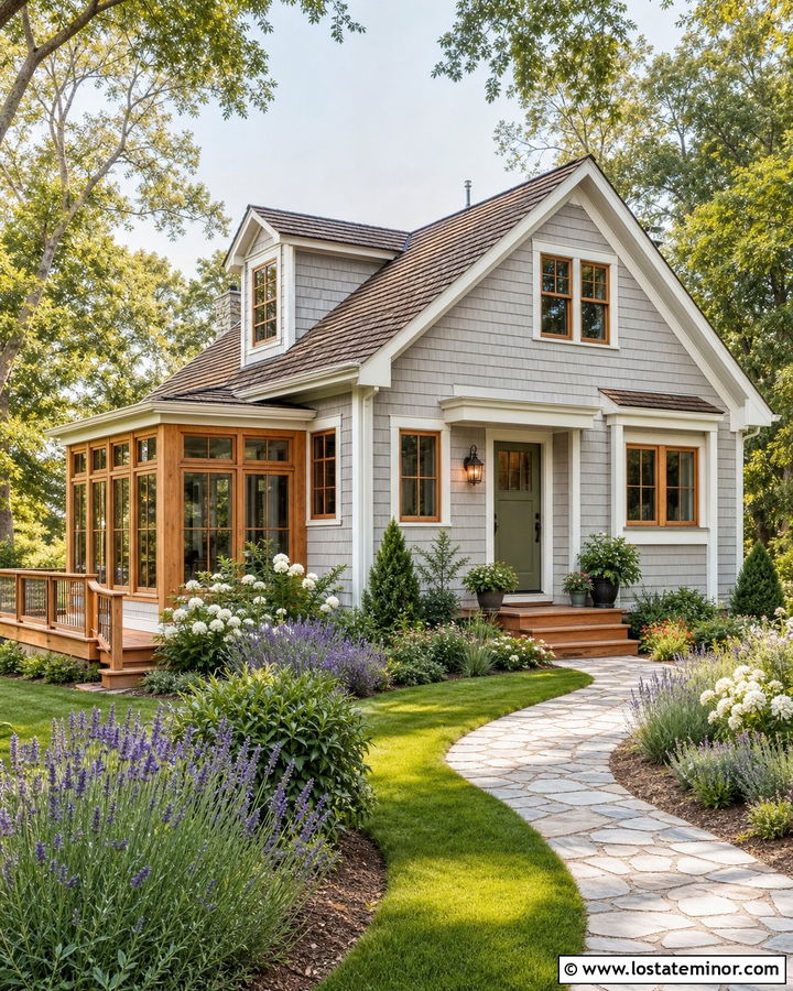 Light Grey Cottage House With Cedar Sunroom - 30 Light Grey House Design With Sunroom Ideas