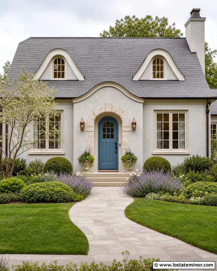 Light Grey Cottage With Arched Dormers - 30 Light Grey House Design With Dormers Ideas