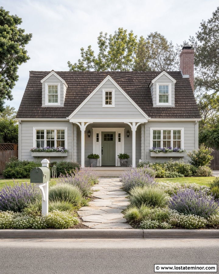 Light Grey Cottage With Green Mailbox - 30 Light Grey House Design With Mailbox Ideas