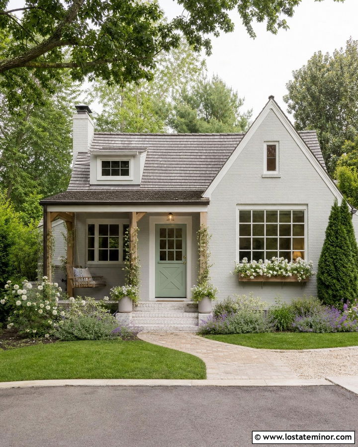 Light Grey Cottage With Mint Dutch Door - 30 Light Grey House Design With Dutch Door Ideas