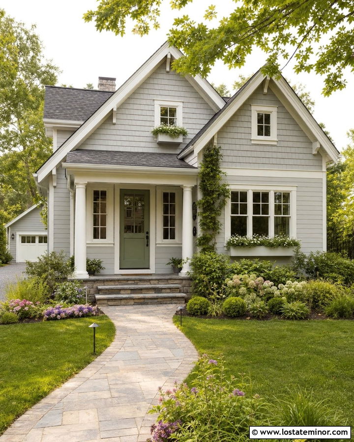 Light Grey Cottage With Shake Gables - 30 Light Grey House Design With Gables Ideas