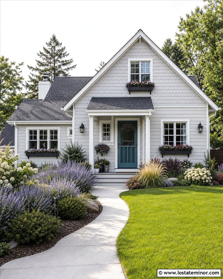 Light Grey Cottage With Teal Screen Door - 30 Light Grey House Design With Screen Door Ideas