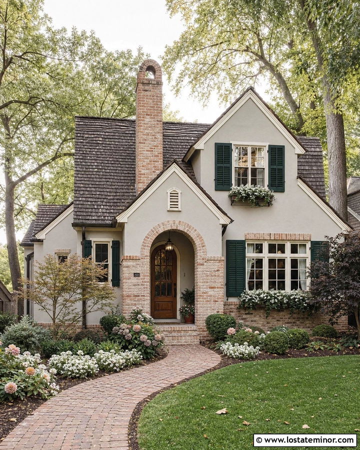 Light Grey Cottage With Tumbled Brick - 30 Light Grey House Design With Brick Accents Ideas