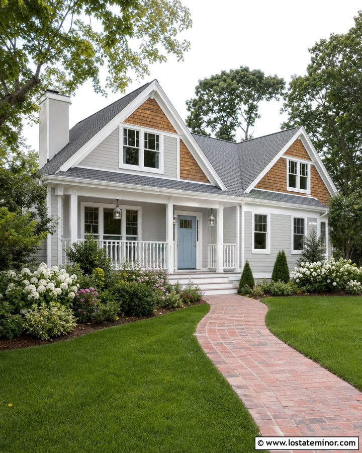 Light Grey Cottage With White Lanterns - 30 Light Grey House Design With Light Fixtures Ideas