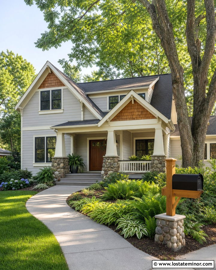 Light Grey Craftsman House With Wood Mailbox - 30 Light Grey House Design With Mailbox Ideas