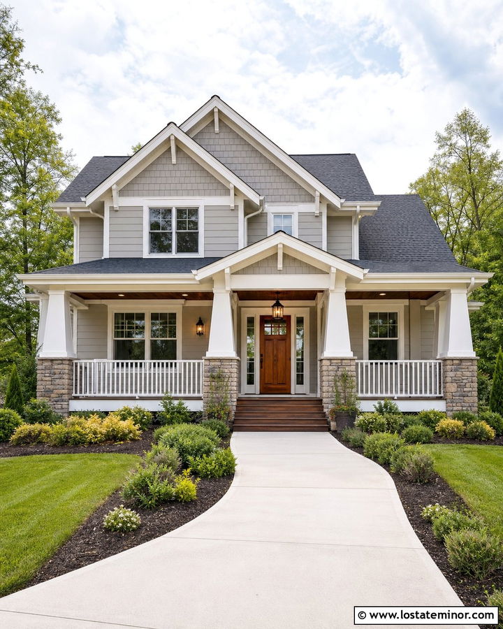 Light Grey Craftsman With Charcoal Roof Shingles - 30 Light Grey House Design With Shingles Ideas