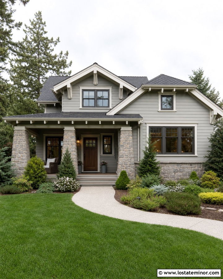 Light Grey Craftsman With Dark Grey Window Frames - 30 Light Grey House Design With Window Frames Ideas