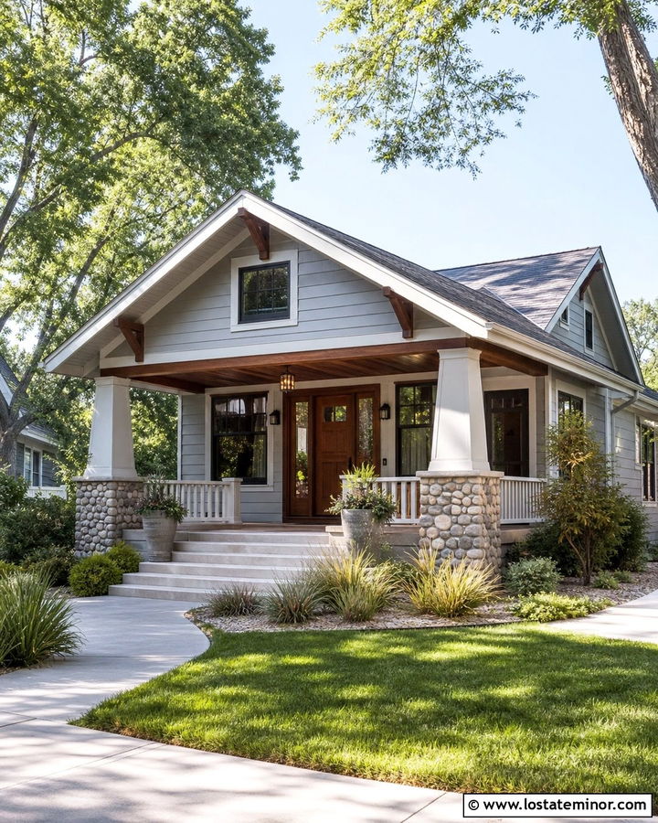 Light Grey Craftsman With Stained Beadboard Porch Ceiling - 30 Light Grey House Design With Porch Ceiling Ideas