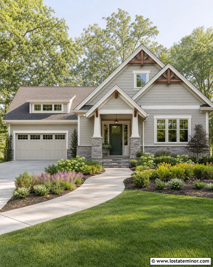 Light Grey Craftsman With Stone Wainscoting - 30 Light Grey House Design With Wainscoting Ideas