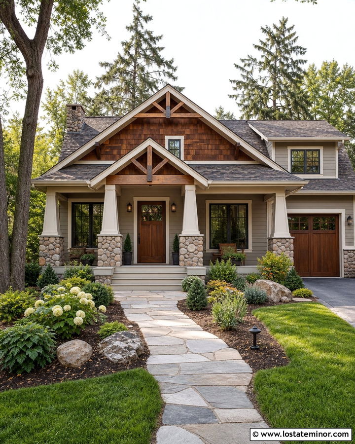 Light Grey Craftsman With Timber Gables - 30 Light Grey House Design With Gables Ideas