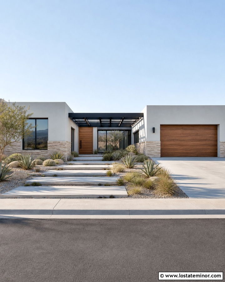 Light Grey Desert House With Steel Pergola - 30 Light Grey House Design With Pergola Ideas