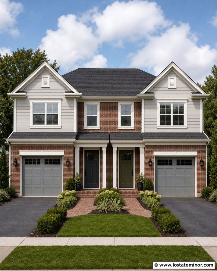 Light Grey Duplex With Brick Accents - 30 Light Grey House Design With Brick Accents Ideas