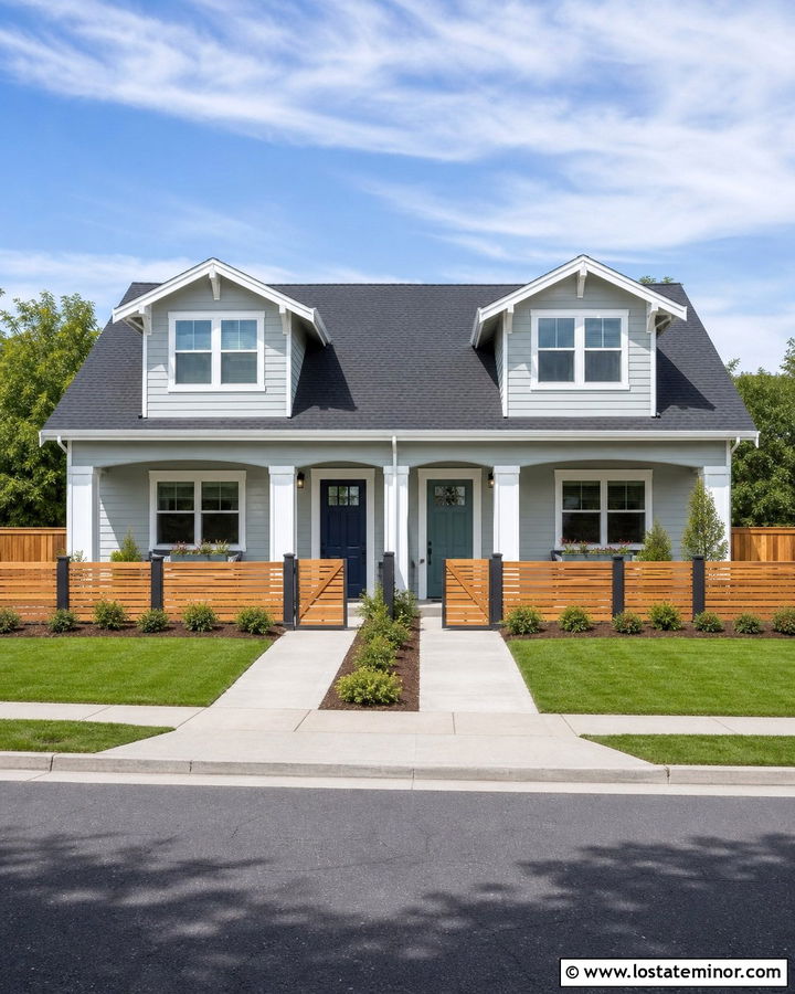 Light Grey Duplex With Two Tone Fence - 30 Light Grey House Design With Fence Ideas