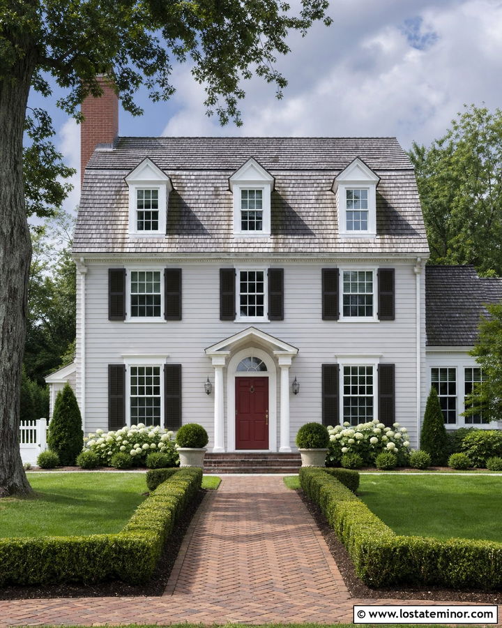 Light Grey Dutch Colonial With Gambrel Dormers - 30 Light Grey House Design With Dormers Ideas