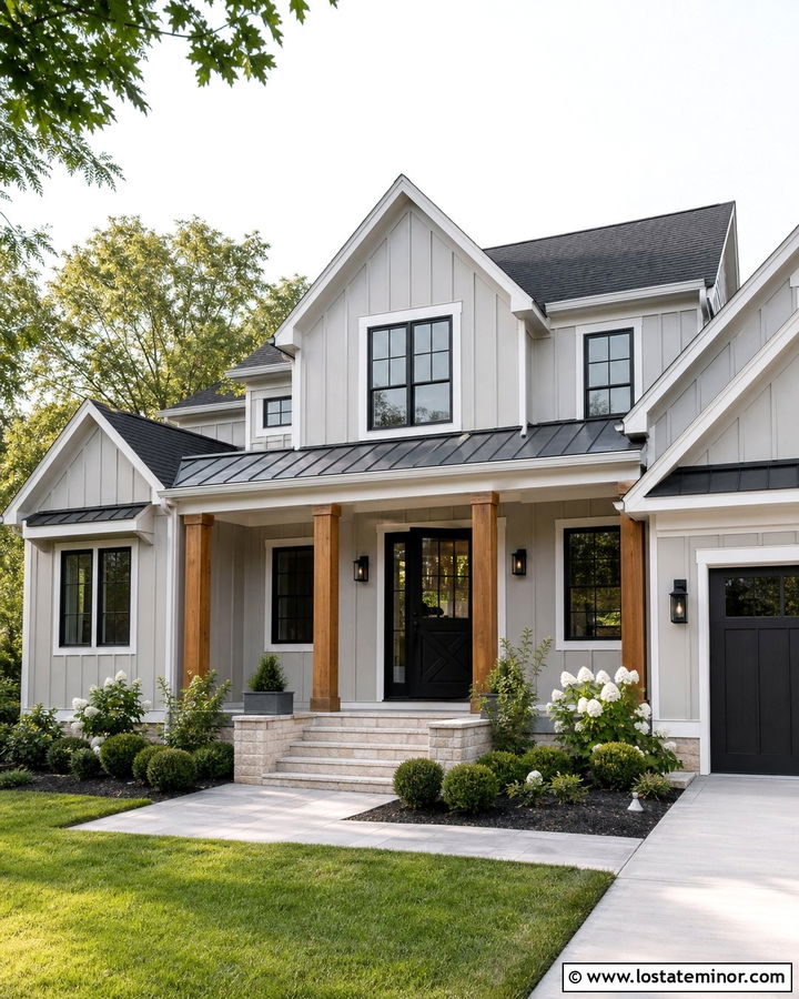 Light Grey Farmhouse With Black Dutch Door - 30 Light Grey House Design With Dutch Door Ideas