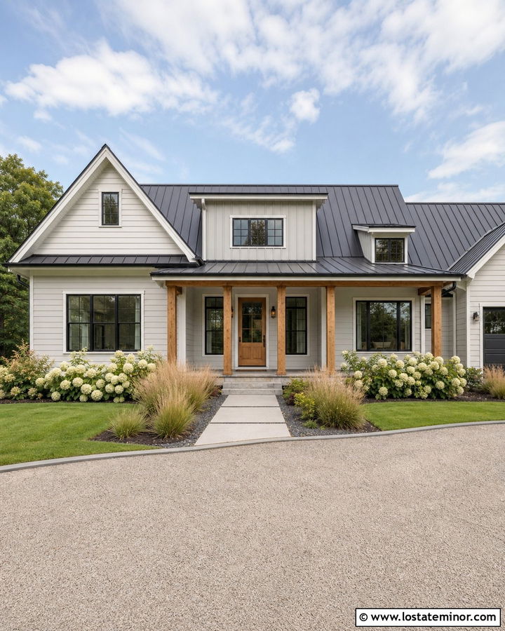 Light Grey Farmhouse With Shed Dormers - 30 Light Grey House Design With Dormers Ideas