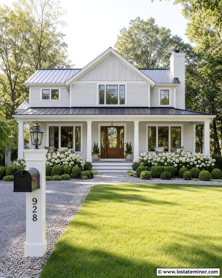 Light Grey Farmhouse With White Mailbox - 30 Light Grey House Design With Mailbox Ideas