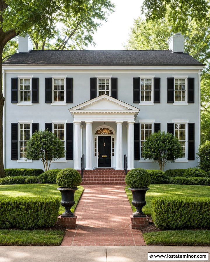 Light Grey Georgian House With Pediment Portico - 30 Light Grey House Design With Portico Ideas